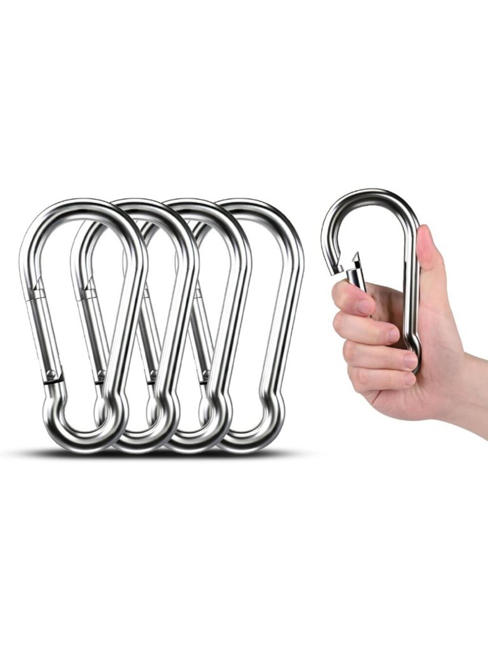 4-Pack 7-Inch Large Stainless Steel Carabiner Clips - Heavy Duty Spring Hooks